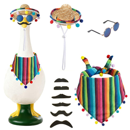 On-Airstore Mexican goose outfit with sombrero enhances porch display.