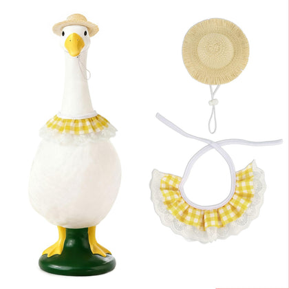 On-Airstore spring goose outfit with straw hat adds rustic porch charm.