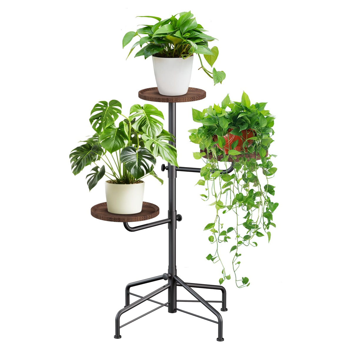 Onadak 3-tier plant stand with brown wood trays for indoor corner display.