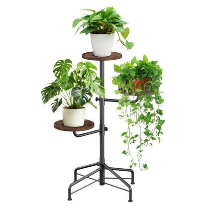 Onadak 3-tier plant stand with brown wood trays for indoor corner display.