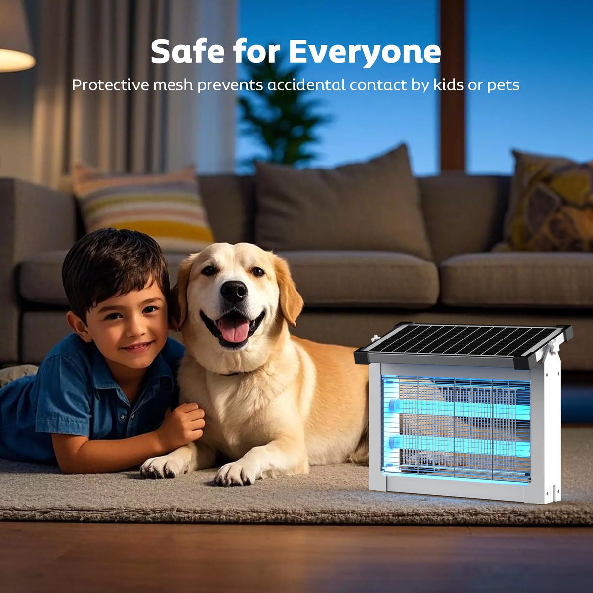 OnBeam Bug Zapper LED attracts insects for calmer nighttime patio.