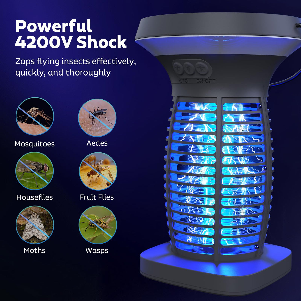 OnBeam solar bug zapper outdoors demonstrates 360-degree coverage for yard pest control.
