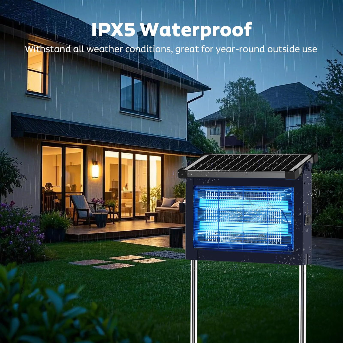 OnBeam Solar Bug Zapper Outdoor IPX5 waterproof housing withstands rain