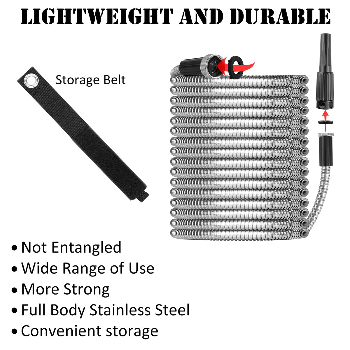 OnBrand built-in storage strap keeps the hose neatly coiled and wall-mounted.