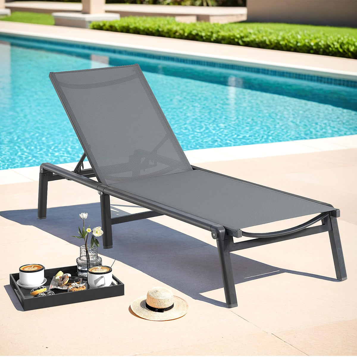 ONBRILL aluminum chaise lounge chair outdoor foldable for easy storage and transport