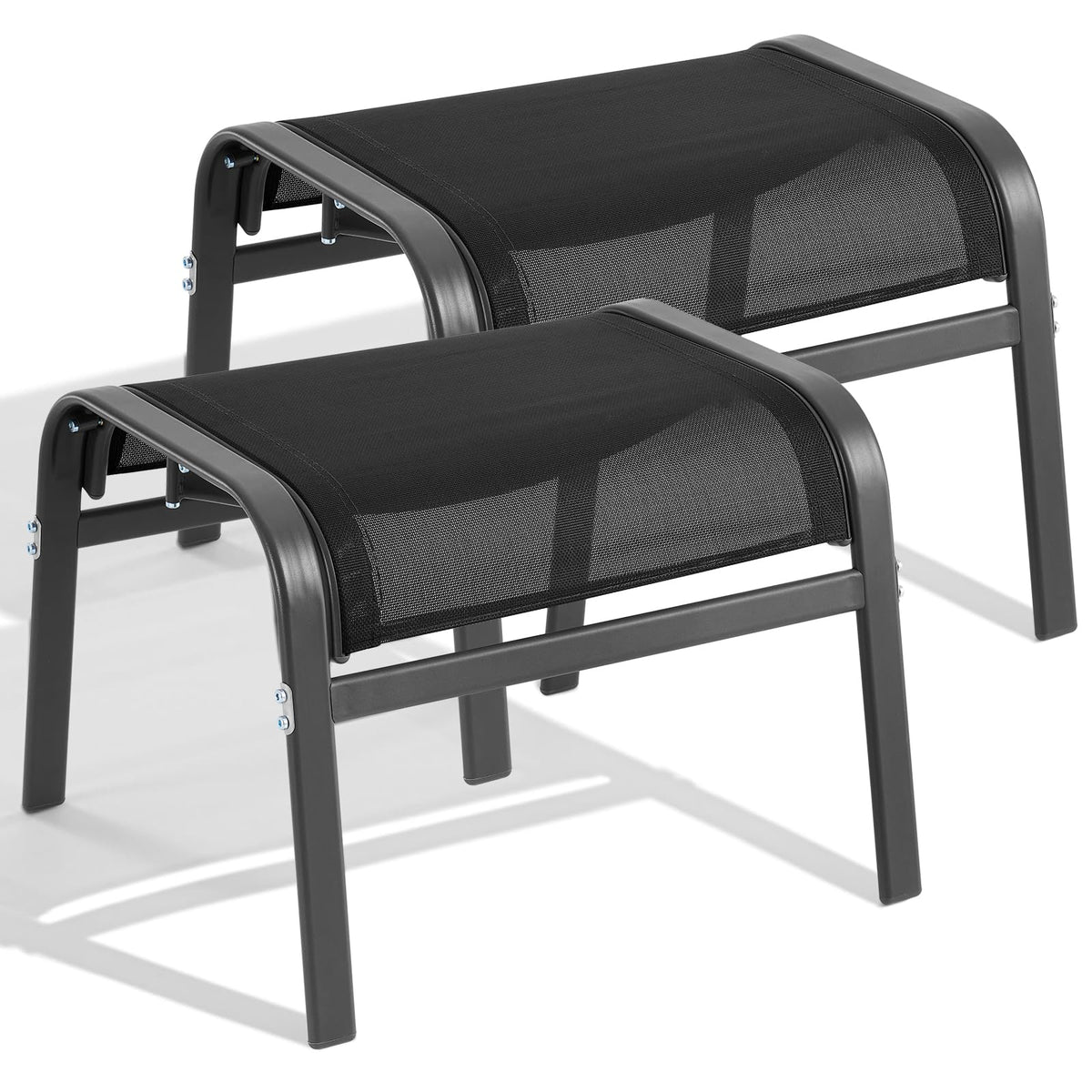 ONBRILL outdoor ottoman with Textilene fabric offers durable outdoor comfort.