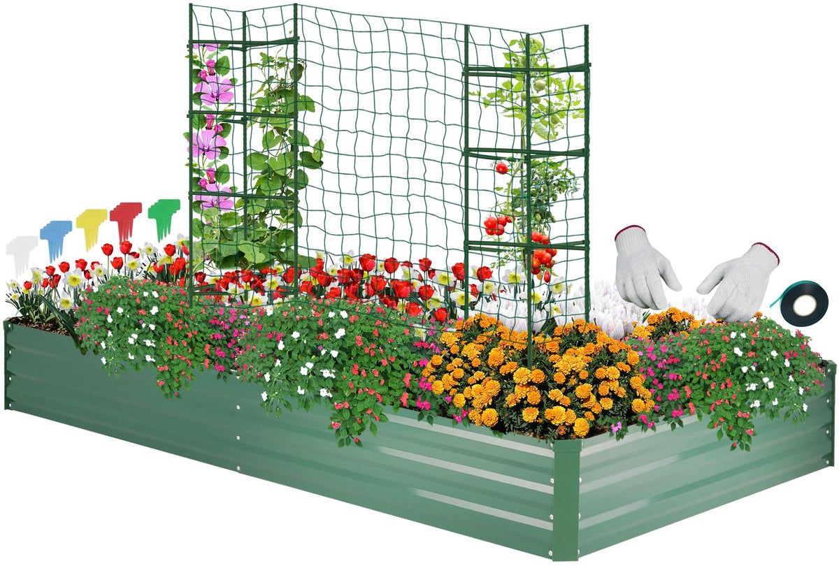 Oncemore galvanized raised bed frame close-up, durable steel for long-lasting outdoor gardening.