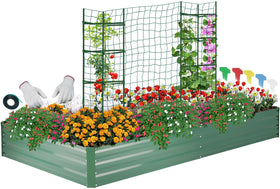 ONCEMORE galvanized raised bed with a large planter for vegetables and herbs outdoors.