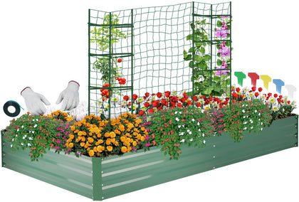 ONCEMORE galvanized raised bed with a large planter for vegetables and herbs outdoors.