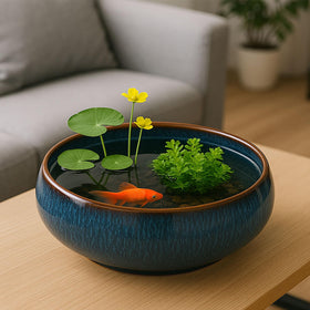 Oncpcare Lotus Bowl Planter bonsai display in water garden setup