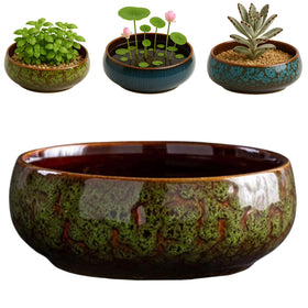 Oncpcare Lotus Bowl Planter glazed ceramic green for elegant water garden displays