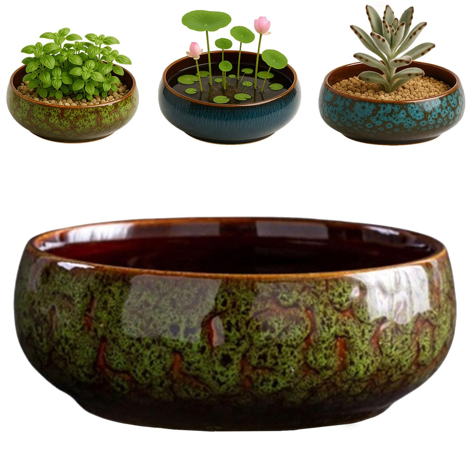 Oncpcare Lotus Bowl Planter glazed ceramic green for elegant water garden displays