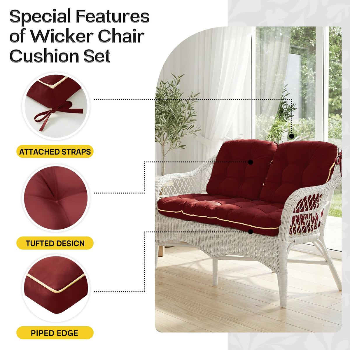 1 MIDDLE ONE cushions resist UV fading for long-lasting color in burgundy