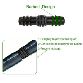 One Stop Outdoor barbed connectors for 1/2-inch tubing ensure easy, tool-free installation.