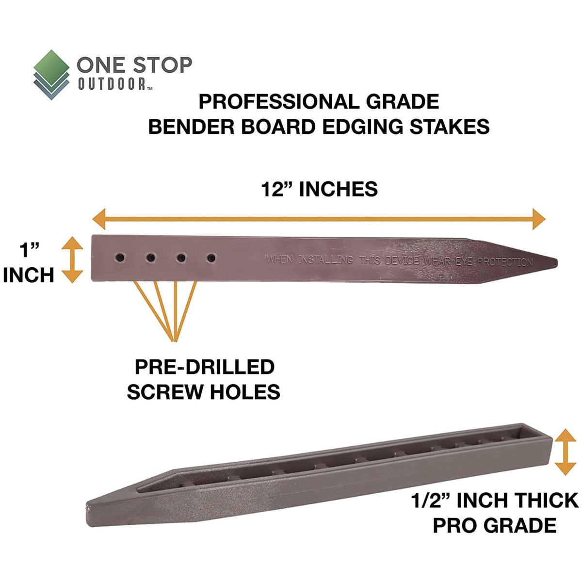 One Stop Outdoor brown border stakes 12-inch length for reliable garden edging.