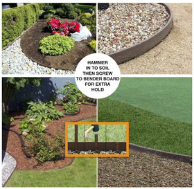 One Stop Outdoor stakes installed along bender boards for durable borders.