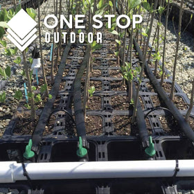 One Stop Outdoor eighth-inch tubing compatible stake supports compact garden layouts.