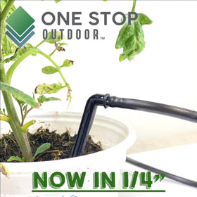 One Stop Outdoor quarter-inch tubing compatible stake enables flexible irrigation setups.