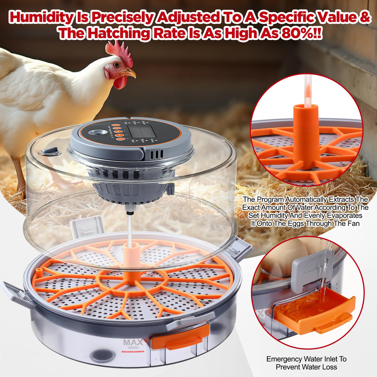 Automatic humidity control distributes water evenly to maintain stable conditions.