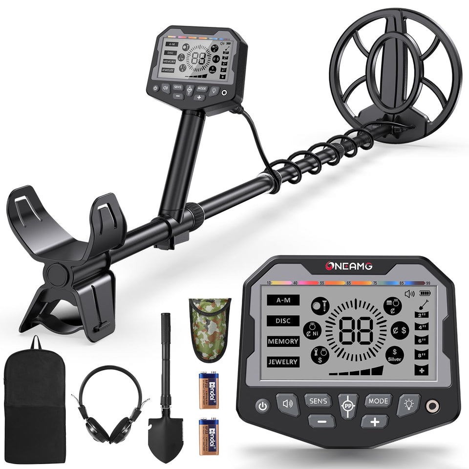 OneAmg metal detector with a 10 inch IP68 coil for deep targets on the beach.