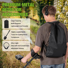 OneAmg kit includes shovel headphones case and batteries for setup.
