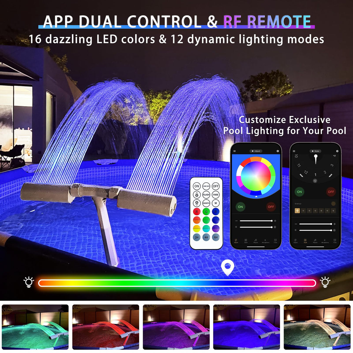 ONEANU LED color options for vibrant pool ambiance.