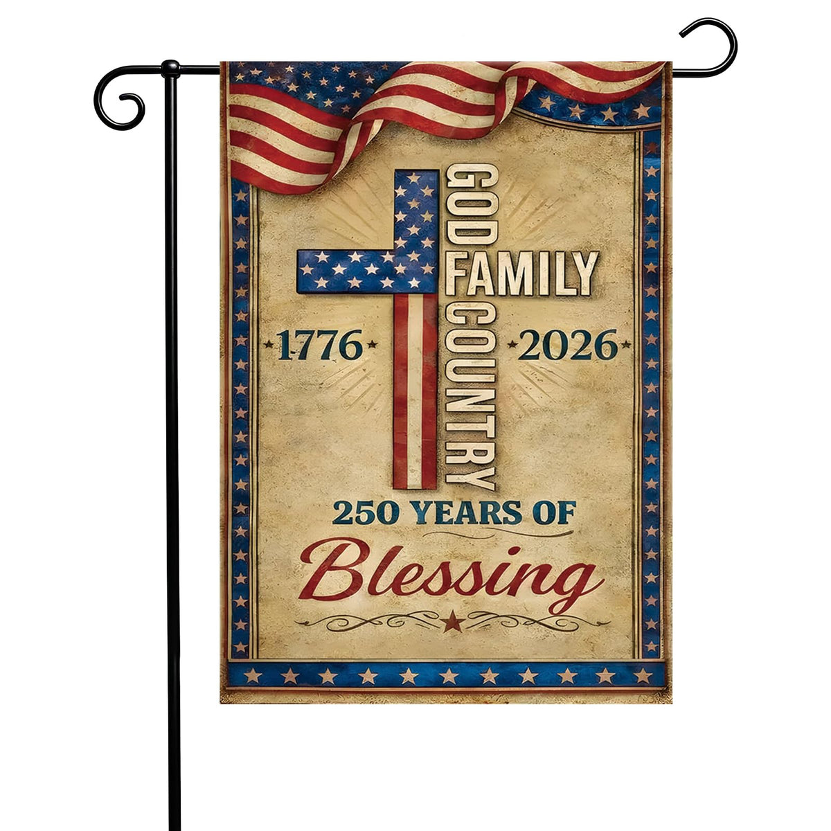 ONEHAUS 250th Anniversary flag with cross design for vibrant outdoor patriotism.