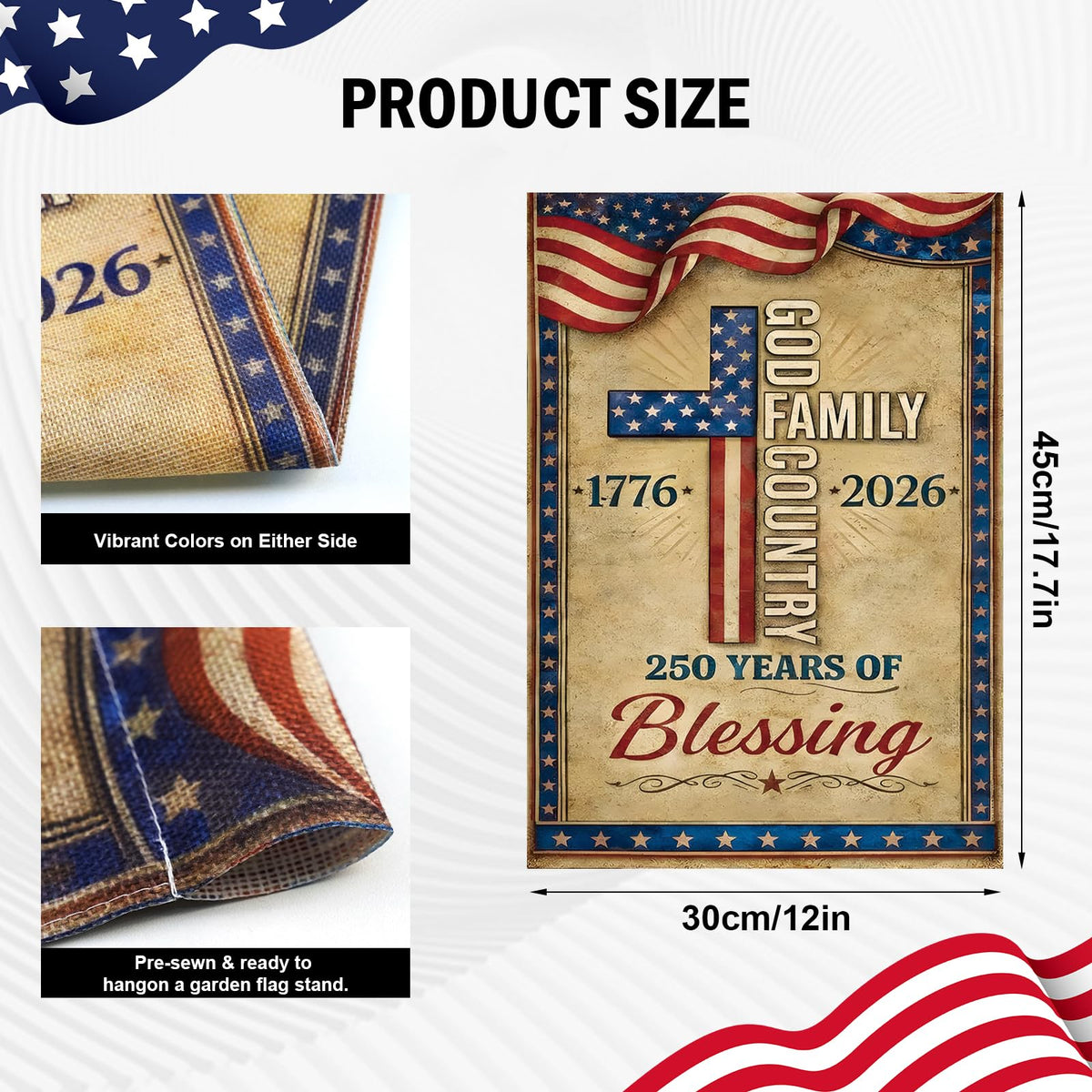 ONEHAUS cross-design flag shown on a garden display for bold patriotism.