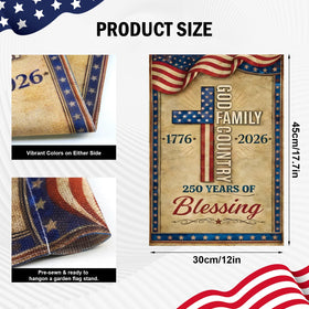 ONEHAUS cross-design flag shown on a garden display for bold patriotism.