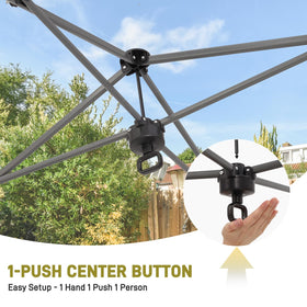 Oneofics 8x8 ft canopy center-button setup enables quick tool-free assembly