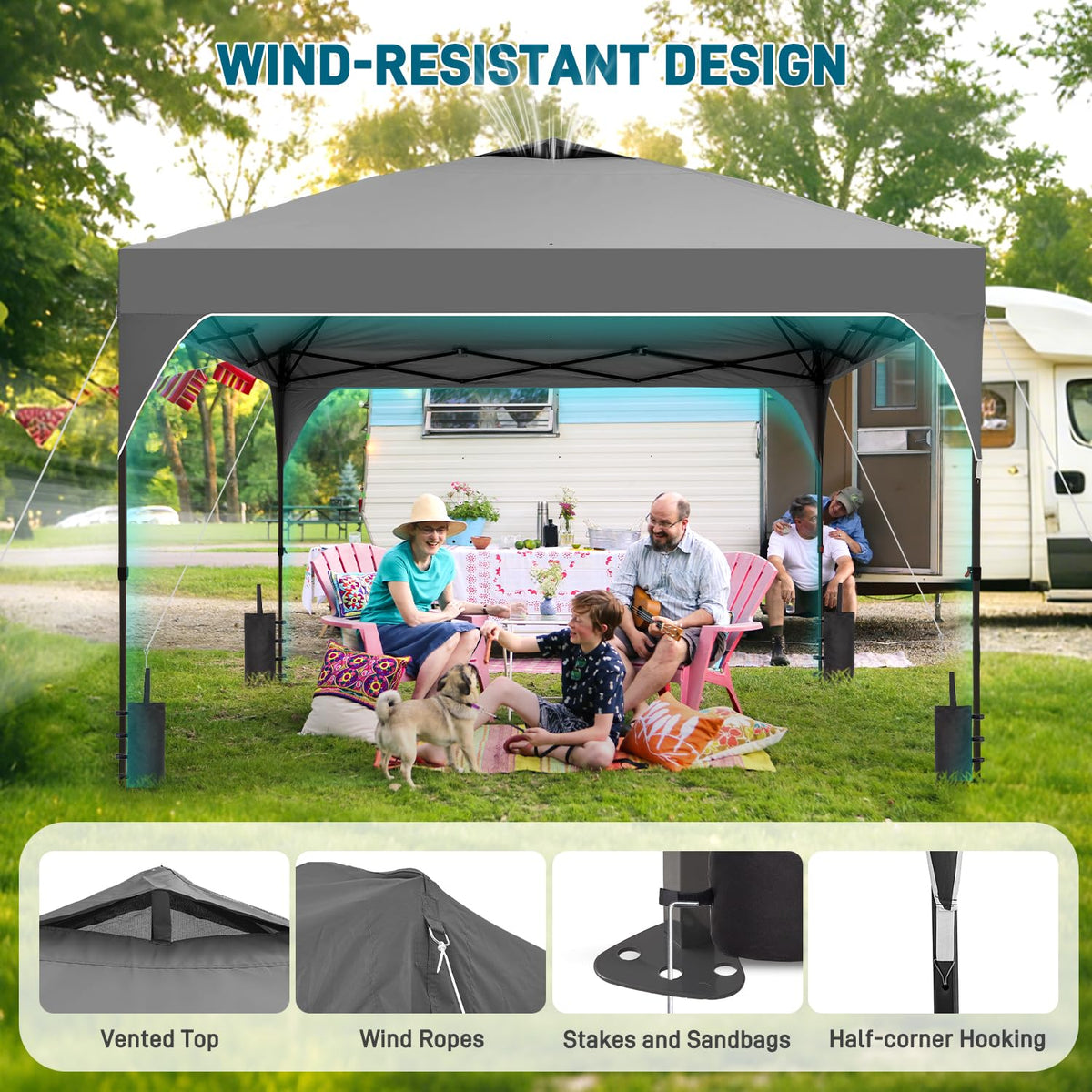 Oneofics canopy vents improve airflow for cooler outdoor shelter.