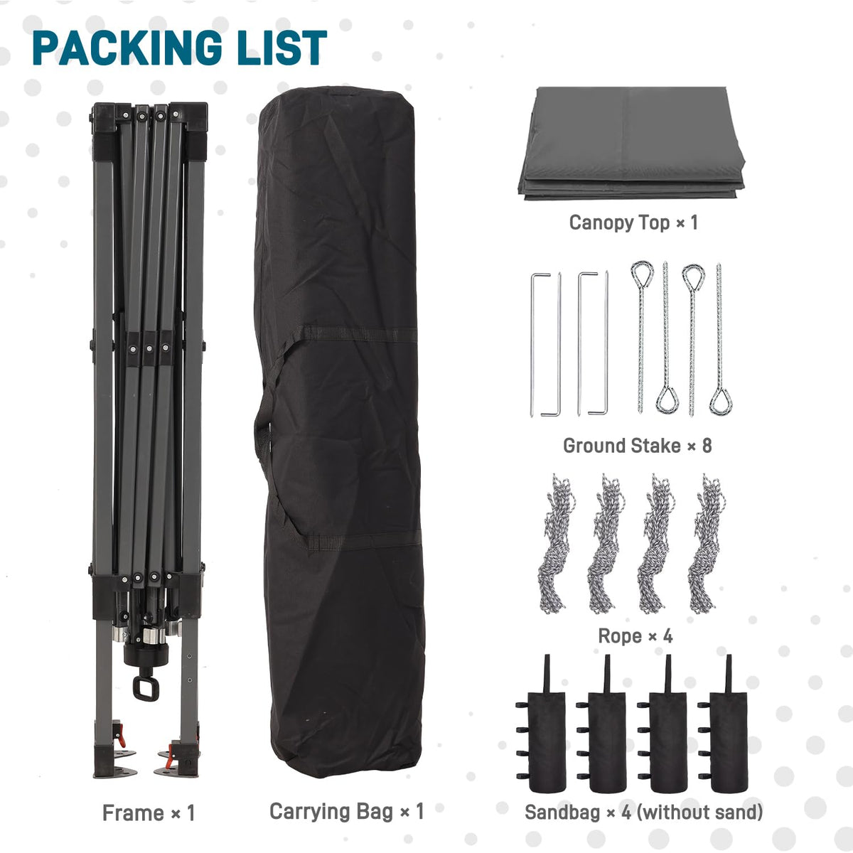 Oneofics carrying bag with canopy components organized