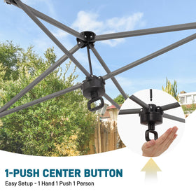 Oneofics canopy with the one-button push-pop-up in action