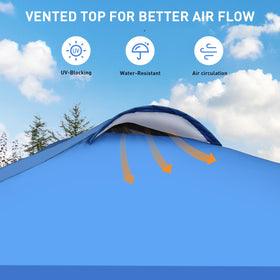 Height adjustment feature demonstrated for customizable shelter height.