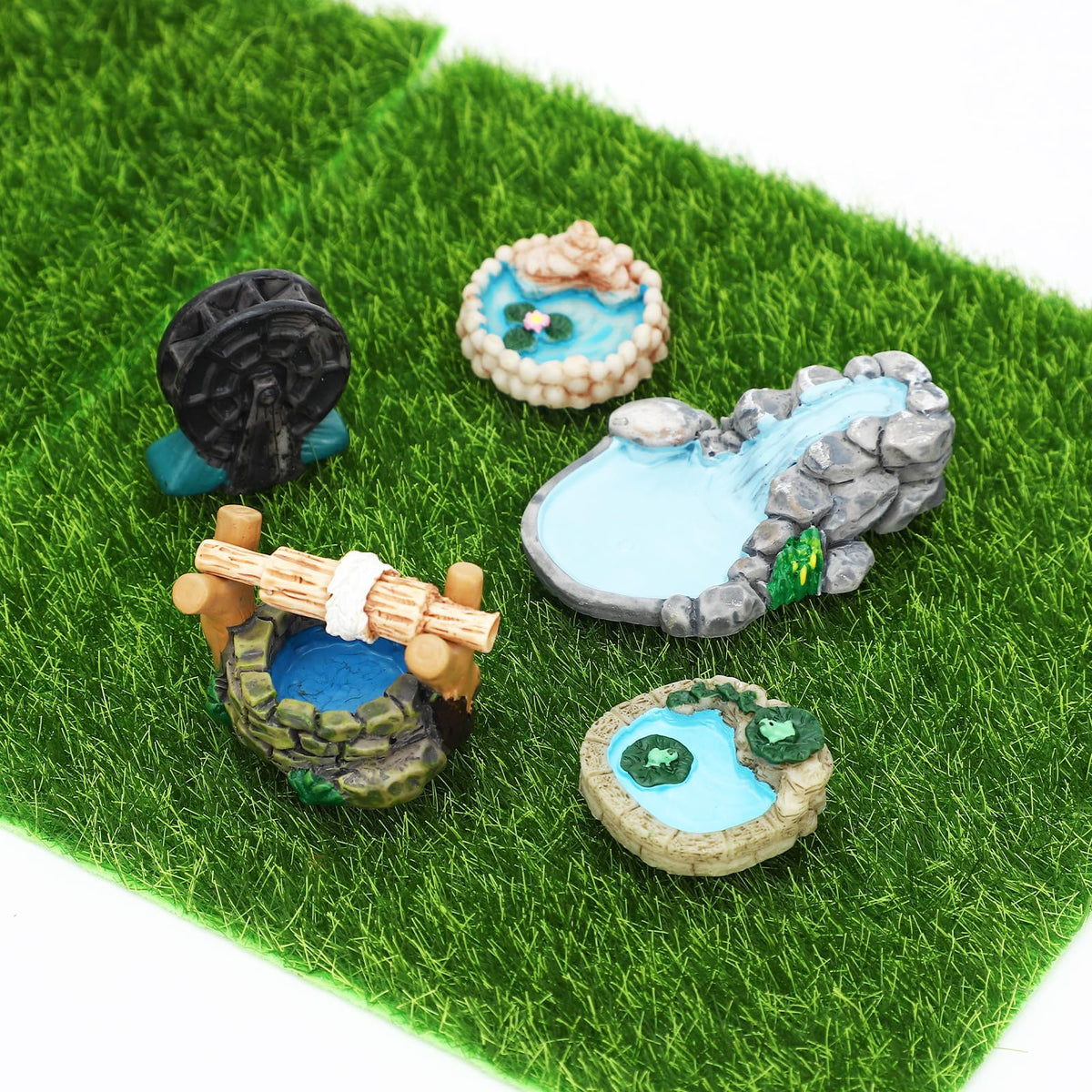 ONEST lawn decor figurines add color to shelves and outdoor tables.