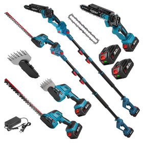 ONEVAN 6-in-1 pole saw attachment enables quick tool switching for pruning from the ground.