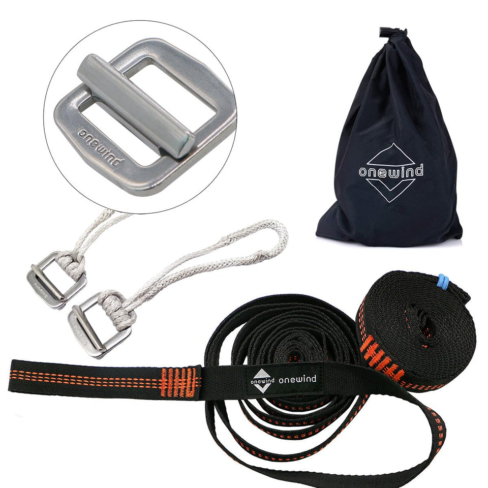 Onewind Tree Straps full kit for hammock setup and compact transport.