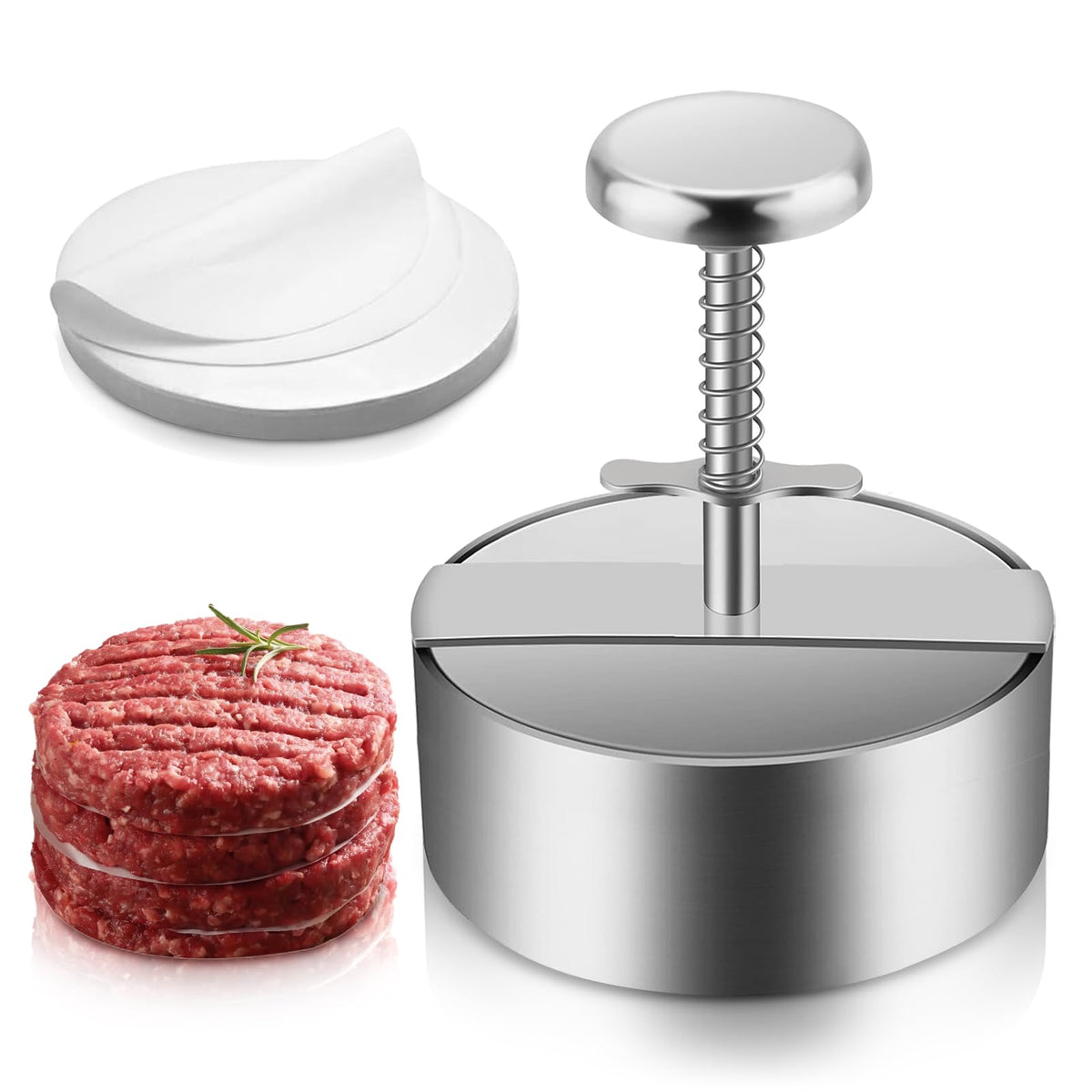 Onionfier hamburger press top view with sturdy 304 stainless steel for even patties