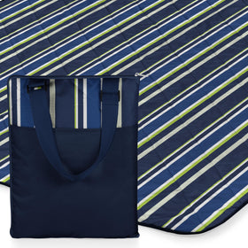 ONIVA Vista blanket in blue stripes laid out for a sunny picnic.