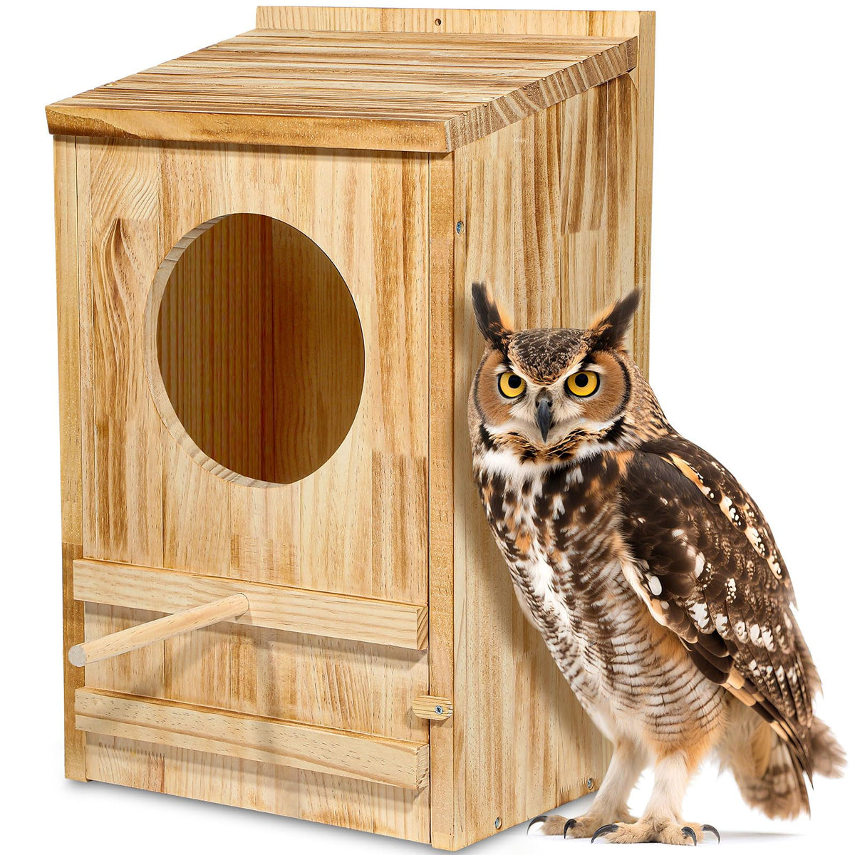 ONKO Owl House exterior view shows a weatherproof nesting shelter for large owls.