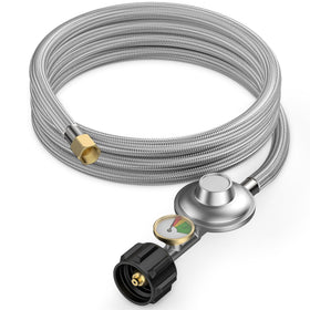 Onlyfire 5ft regulator hose with gauge provides secure propane hookup.