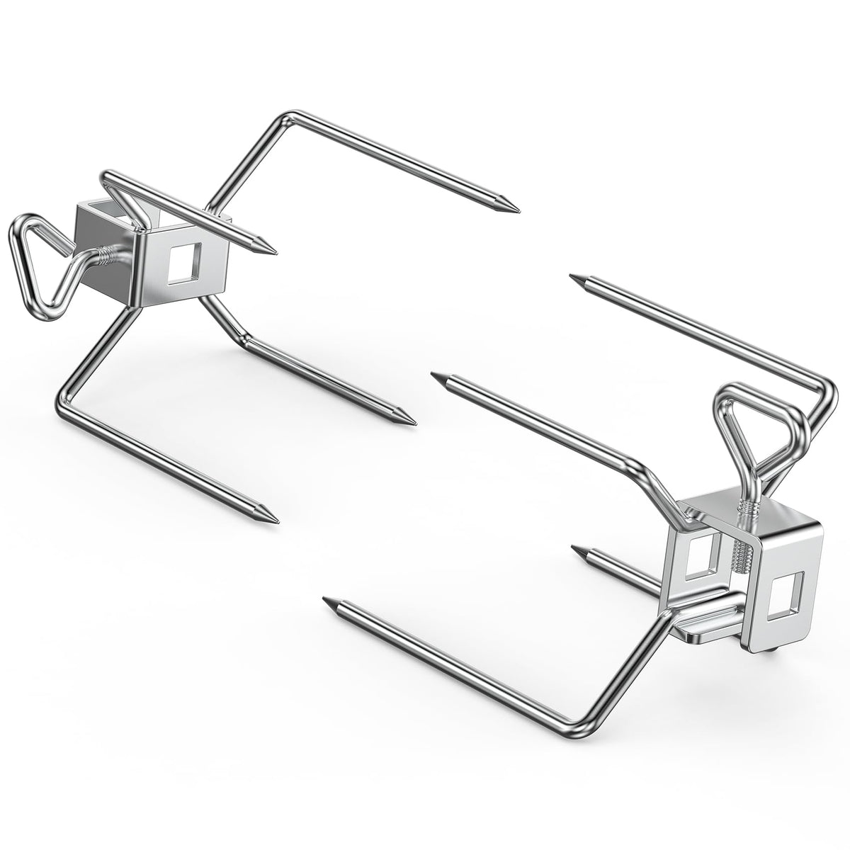Onlyfire 6102 rotisserie forks with four-prong offset design for stable grip.