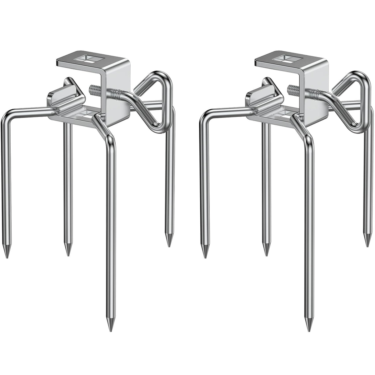 Onlyfire 6102 stainless steel rotisserie forks with four-prong design for secure meat placement.