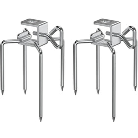 Onlyfire 6102 stainless steel rotisserie forks with four-prong design for secure meat placement.
