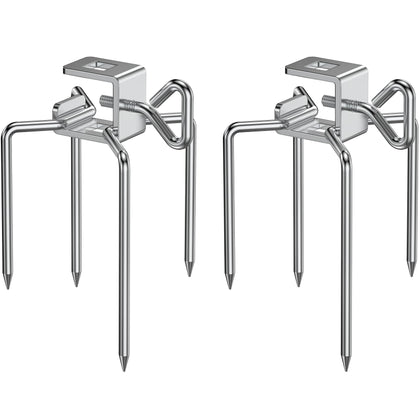 Onlyfire 6102 stainless steel rotisserie forks with four-prong design for secure meat placement.