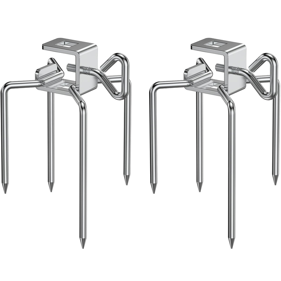 Onlyfire 6102 stainless steel rotisserie forks with four-prong design for secure meat placement.