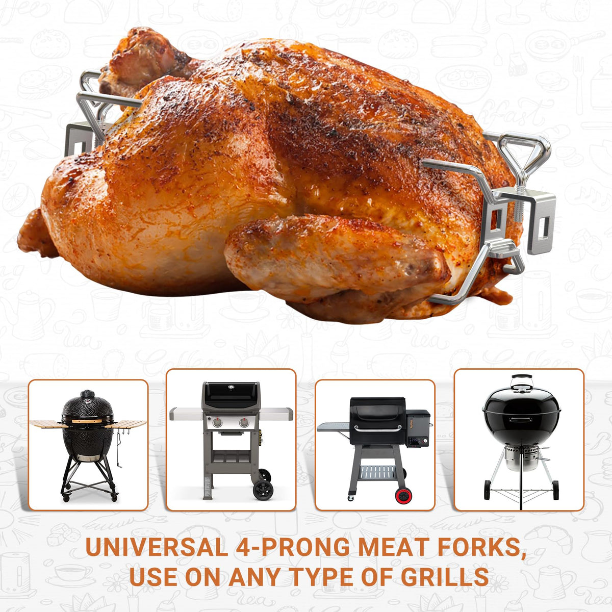 Onlyfire 6102 fits Weber 38-inch square spit rods for easy upgrade.