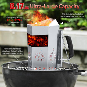 Onlyfire chimney starter provides 360-degree airflow from bottom vents and side holes