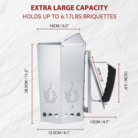 Onlyfire chimney starter stay-cool handle enables secure pouring of hot coals