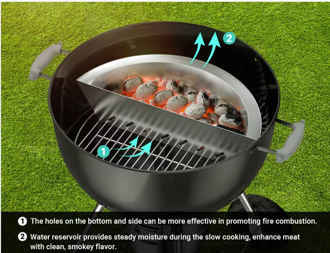 Onlyfire charcoal basket with water pan inside Weber 26-inch kettle for stable heat